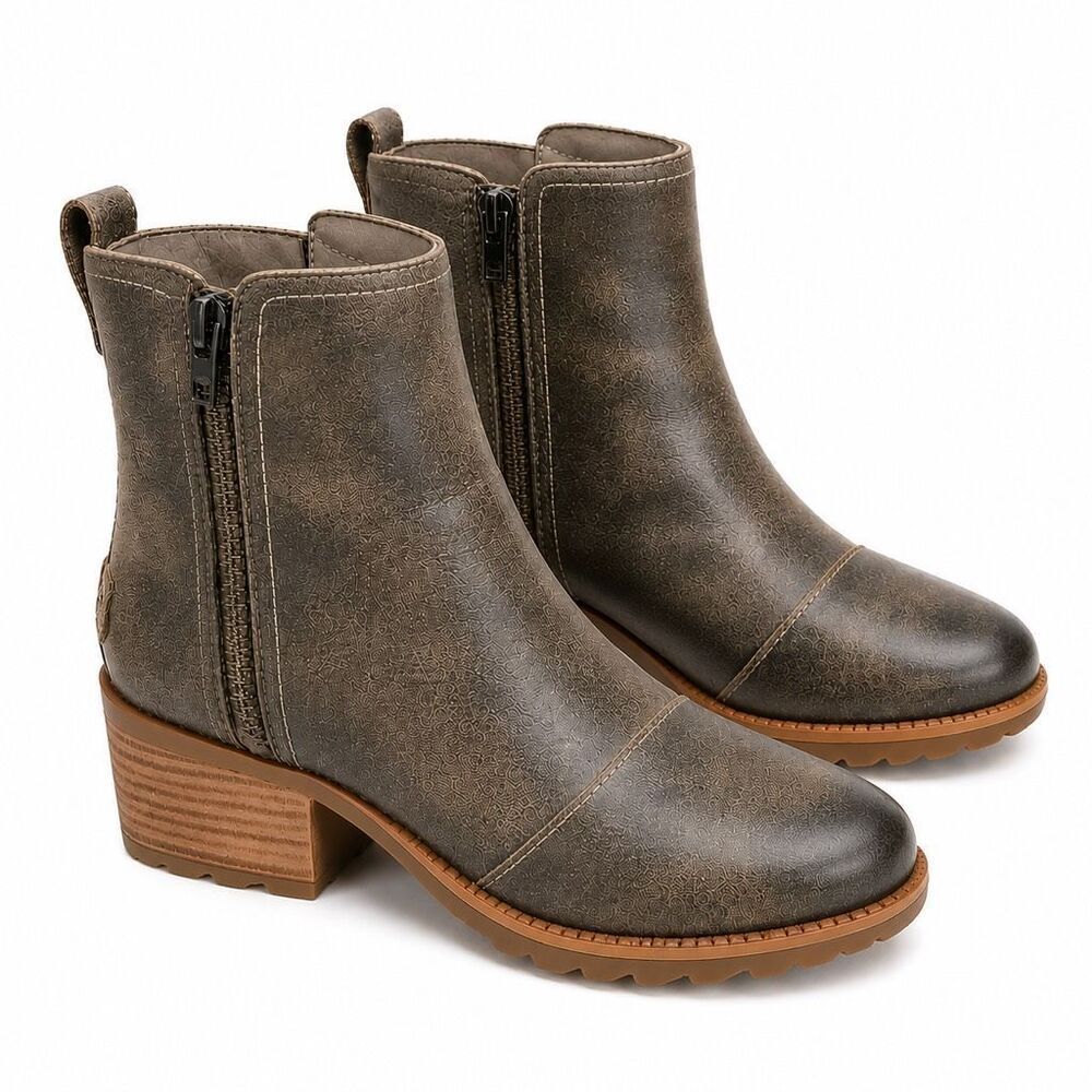 Sorel Emelie II Chelsea Ankle Boots Distressed Leather Brown Women 7 Modern Clas